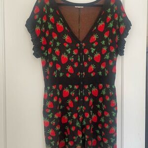 Strawberry Print Romper with Pockets